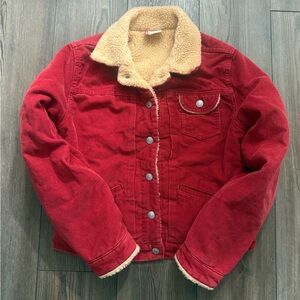 Vintage 90s Levi’s Red Corduroy Sherpa Trucker Jacket Red Tab USA XS S USA Made